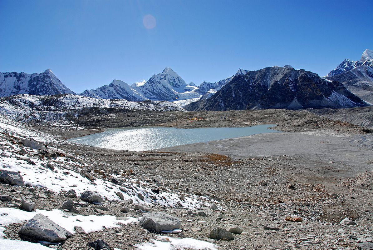 10 25 Baruntse Base Camp Beyond Lake With Hongu Peak, Eastern End Of Malanphulan, Ama Dablam